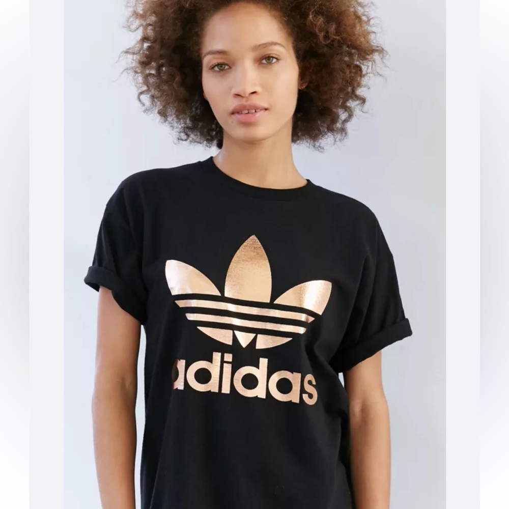 Adidas Black and Rose Gold Logo tee shirt